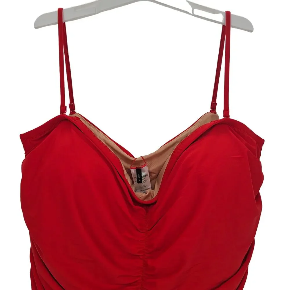 J. Crew Womans size 24 Ruched Sweetheart Neck One Piece Swimsuit Red Cheeky NEW